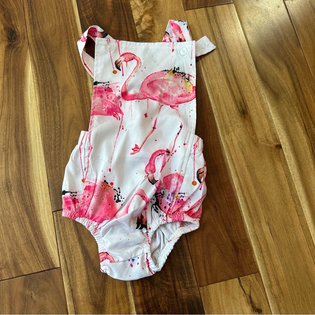 Lola + The Boys Flamingo Print Romper With Adjustable Straps. Size 6-12 Months